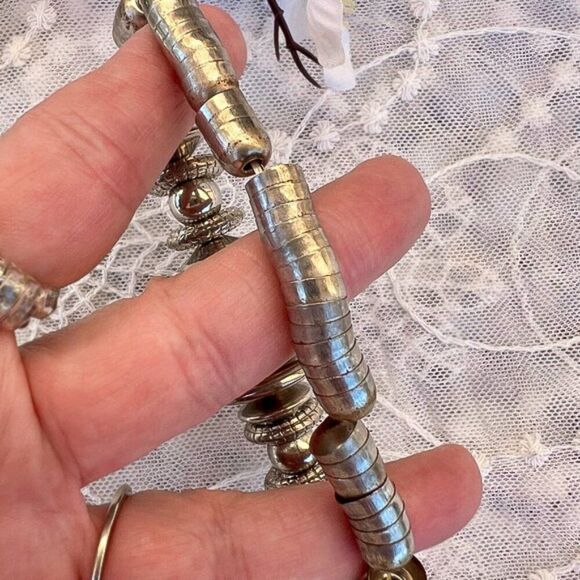 Coil Wrapped Silver Bracelet with Bold Orange Ceramic Pottery Bead Accent - Picture 5 of 9